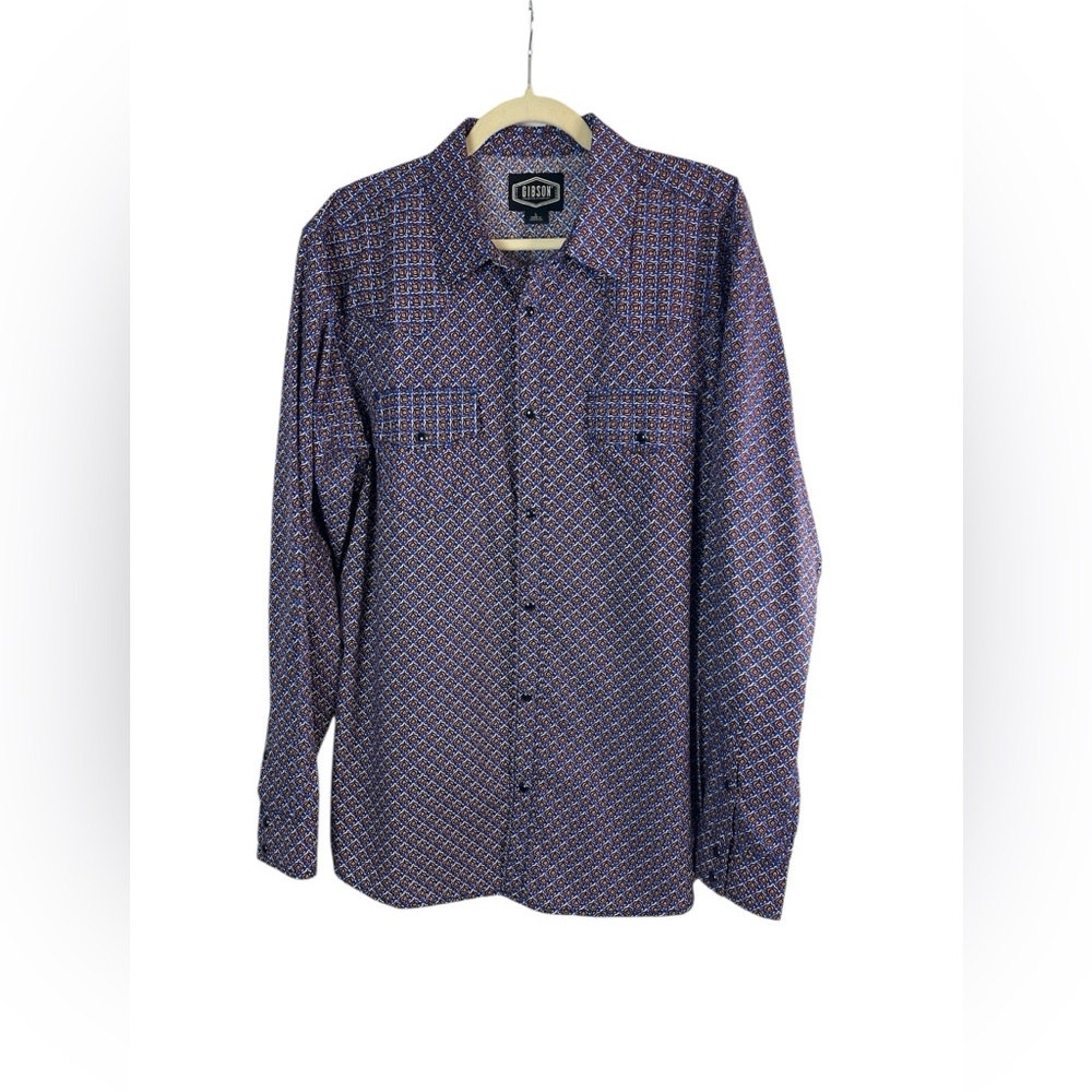 Gibson Trading Co Western Pearl Snap Shirt Mens Large Blue Geometric‎ Print
